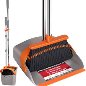 Broom with Dustpan Combo Set, Large Upright Brooms and Dust Pans with 52" Long Handle, Self-Cleaning with Dustpan Teeth. Perfect for Indoor Outdoor.