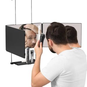 Umitec Adjustable LED Light 3 Way Mirror, Portable Trifold Mirror for Shaving, Grooming, Hair Styling, Dye Hair, Makeup, Braiding, 360 Degree Mirror