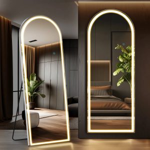 Stand Mirror Full Length with LED Lights, Floor Mirror Dimming & 3 Color Lighting, Large Mirror  for Bedroom, Glass Decorations Supplies