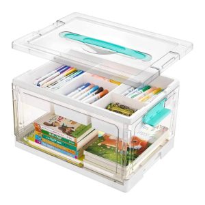 Vtopmart 1/2/4 Pack 24QT Clear Craft Storage Bin with Removable Trays&Adjustable Dividers, Containers for Art Supply Coloring Books Sensory Toys Medicine Playdough Squishy Hair Bows Homeschooling, Transparent Dust Proof, Preschool & Backtoschool Restock