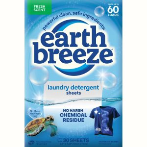 Earth Breeze Laundry Detergent Sheets: Powerful Clean, Safe Ingredients, No Harsh Chemical Residue from Optical Brighteners, Gentle on Skin, 60 Loads
