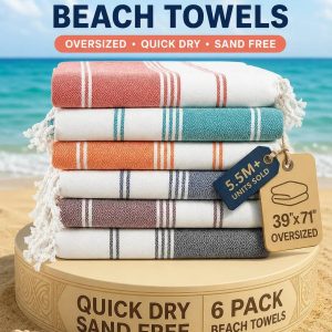 LANE LINEN Lightweight Soft Modern Flat-Weave XL Beach Towel (39"x71") - 2026 Summer, Breathable, Quick Dry, Sand-Free, Pre-Washed, 70% Cotton, 40+ Designs, Multi-Pack Option, for Pool & Travel, Lightweight Soft Towel, Beach Necessities, Blend Beach Towel